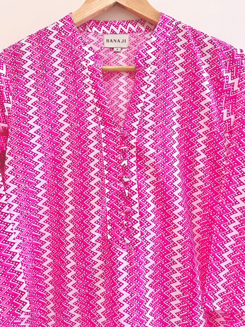 Pink Zig-Zag Cotton Printed Straight Kurta