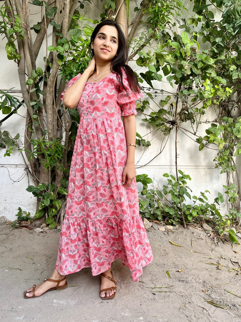 Pink Bloom Block Printed Dress