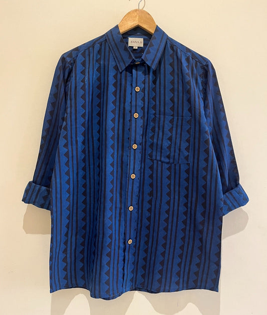 Indigo Cotton Printed Full Sleeves Shirt