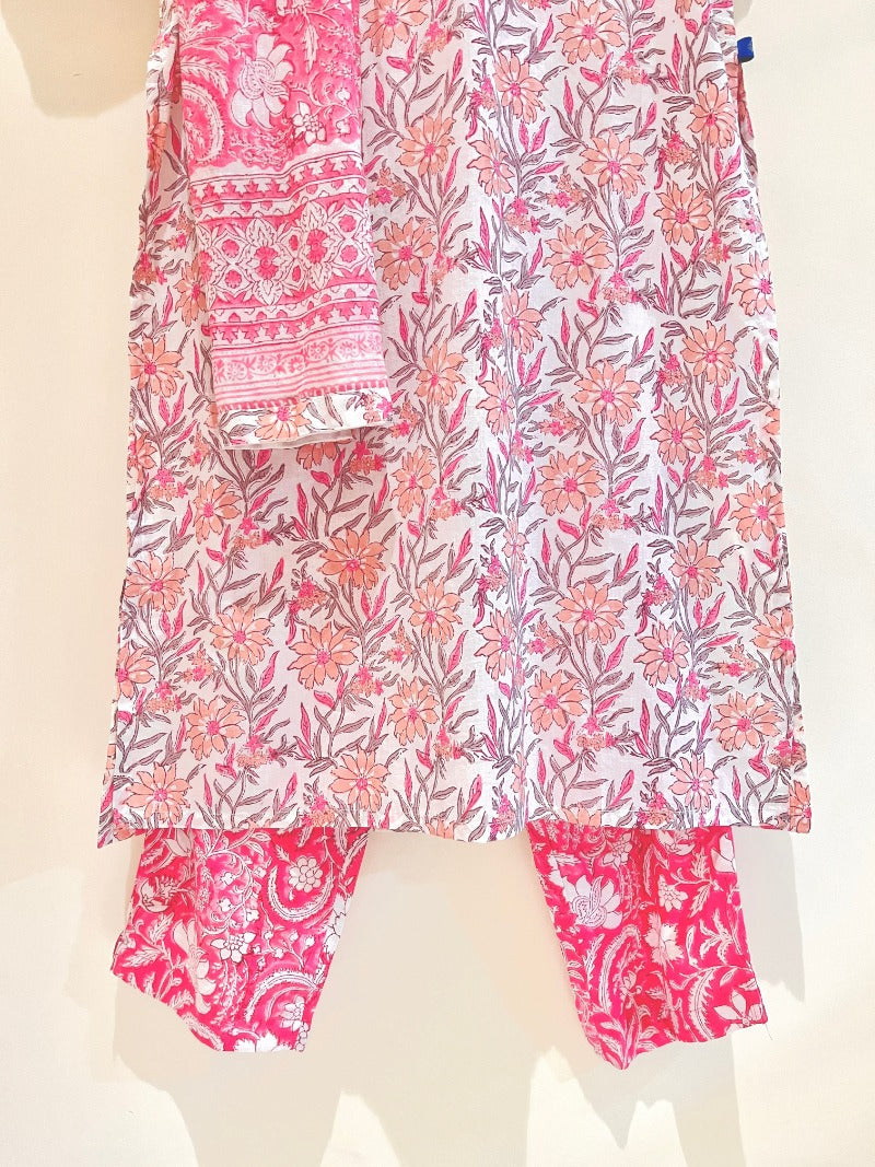 Pink Chintz Kurta Pant Set with Dupatta