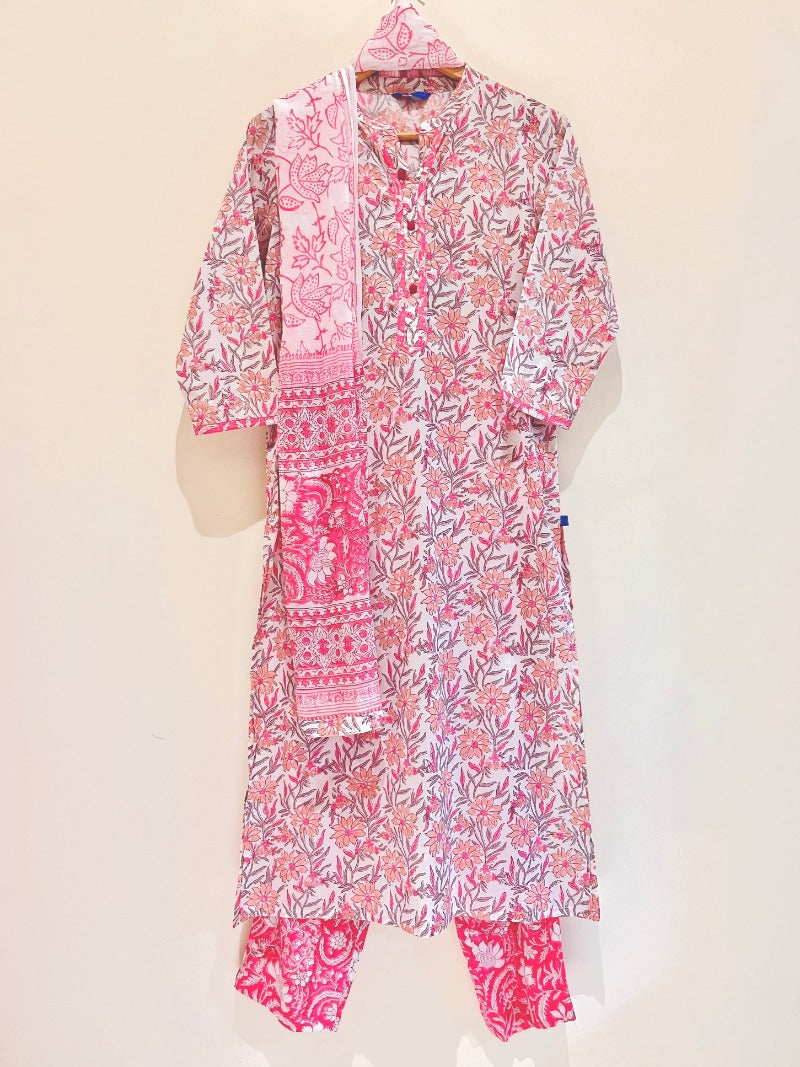 Pink Chintz Kurta Pant Set with Dupatta