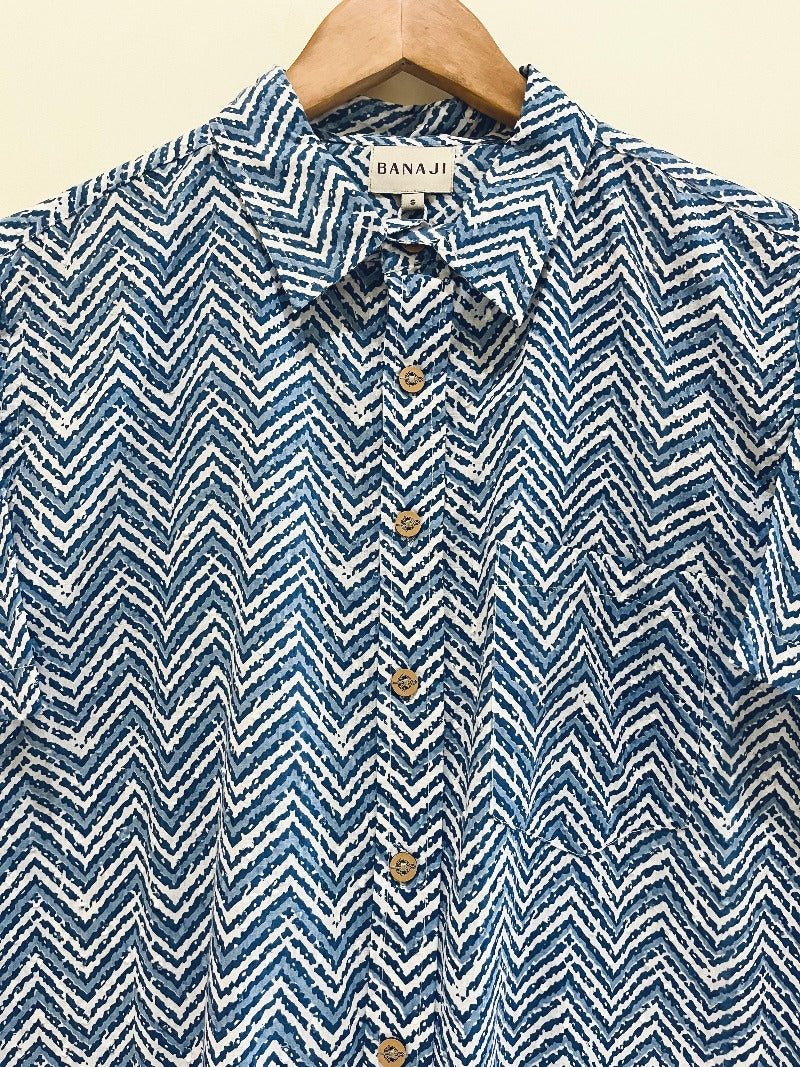COTTON DOBBY BLOCK PRINTED HALF SLEEVE SHIRT