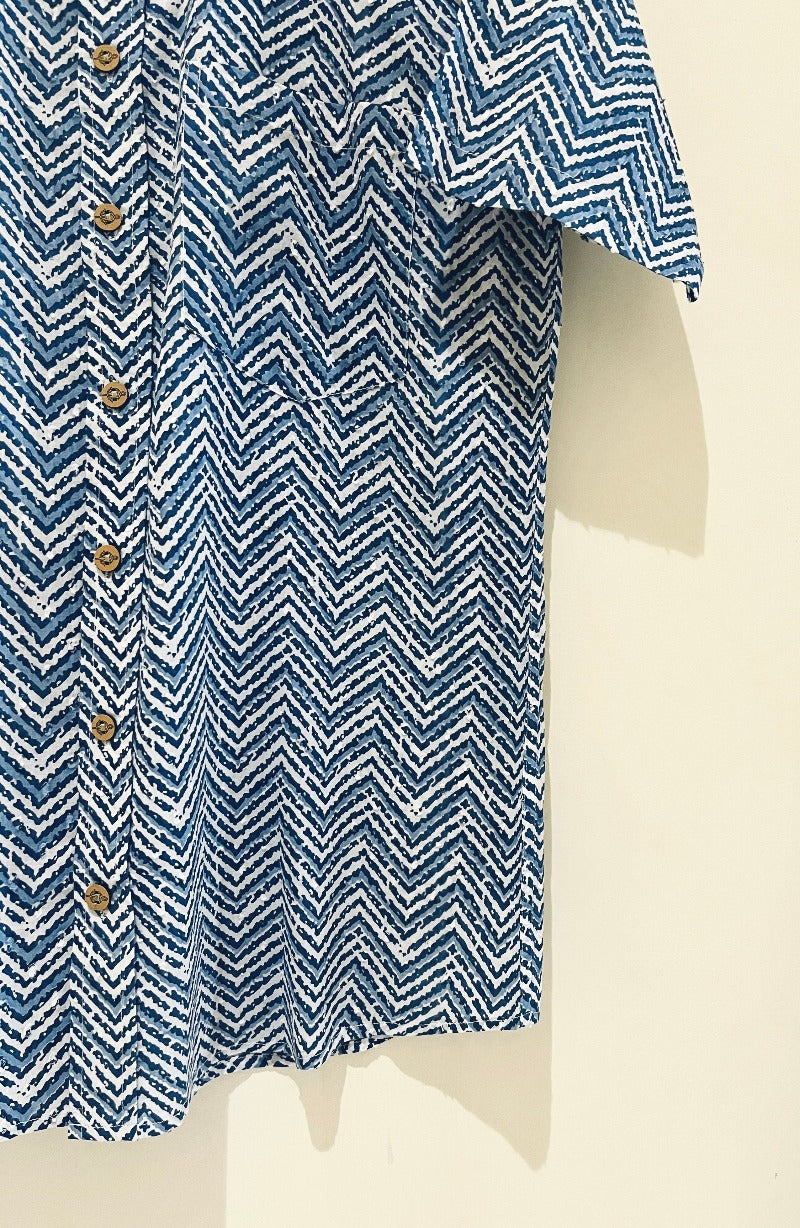 COTTON DOBBY BLOCK PRINTED HALF SLEEVE SHIRT