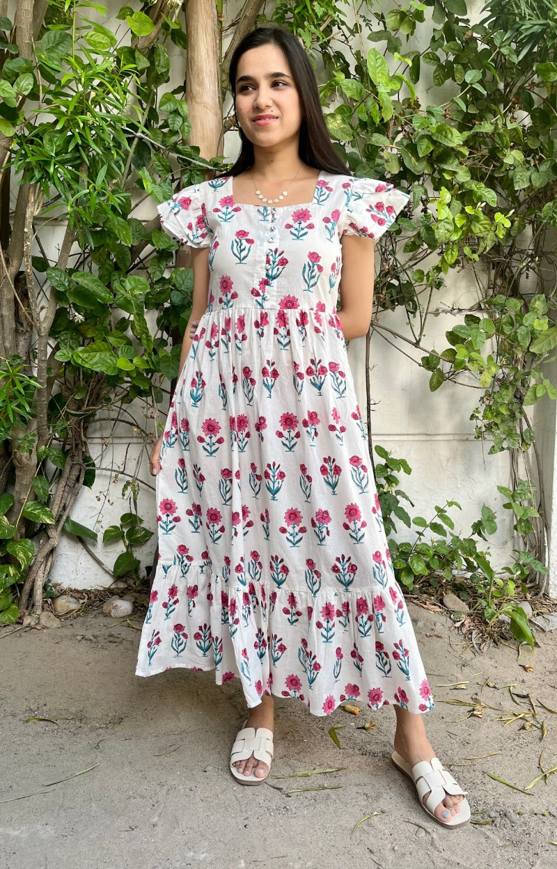 Pink Buti Block Printed Dress
