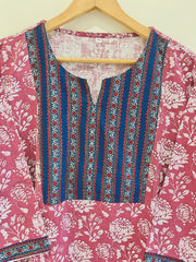 Magenta Printed Cotton Flax Kurta (3XL-6XL)