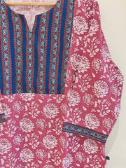 Magenta Printed Cotton Flax Kurta (3XL-6XL)