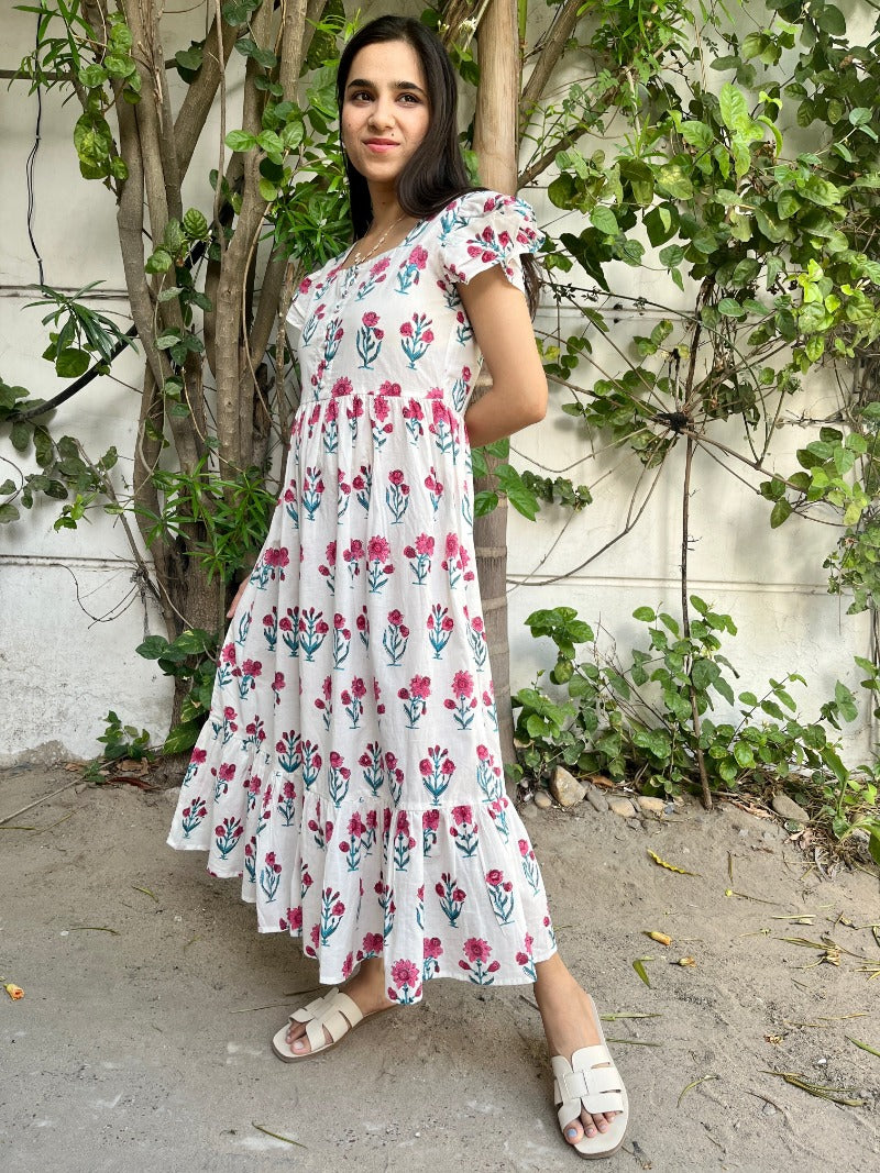 Pink Buti Block Printed Dress