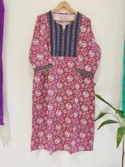 Magenta Printed Cotton Flax Kurta (3XL-6XL)