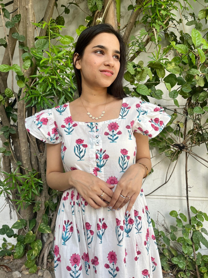 Pink Buti Block Printed Dress
