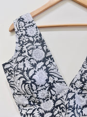 Black & White Floral Deep V-Neck Padded Blouse