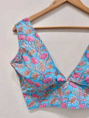 Aqua Pink Floral Padded V-Neck Blouse