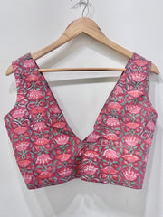 Pink Floral Deep V-Neck Padded Blouse