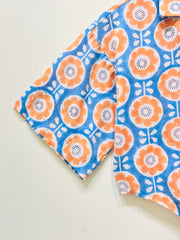 Tangerine Mosaic Tie-Front Crop Shirt