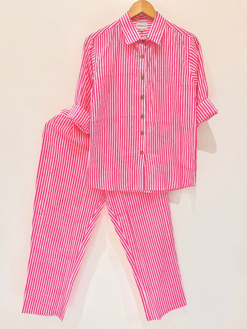 'Most Loved' Pink Stripe Printed Co-Ord Set - Pre Order