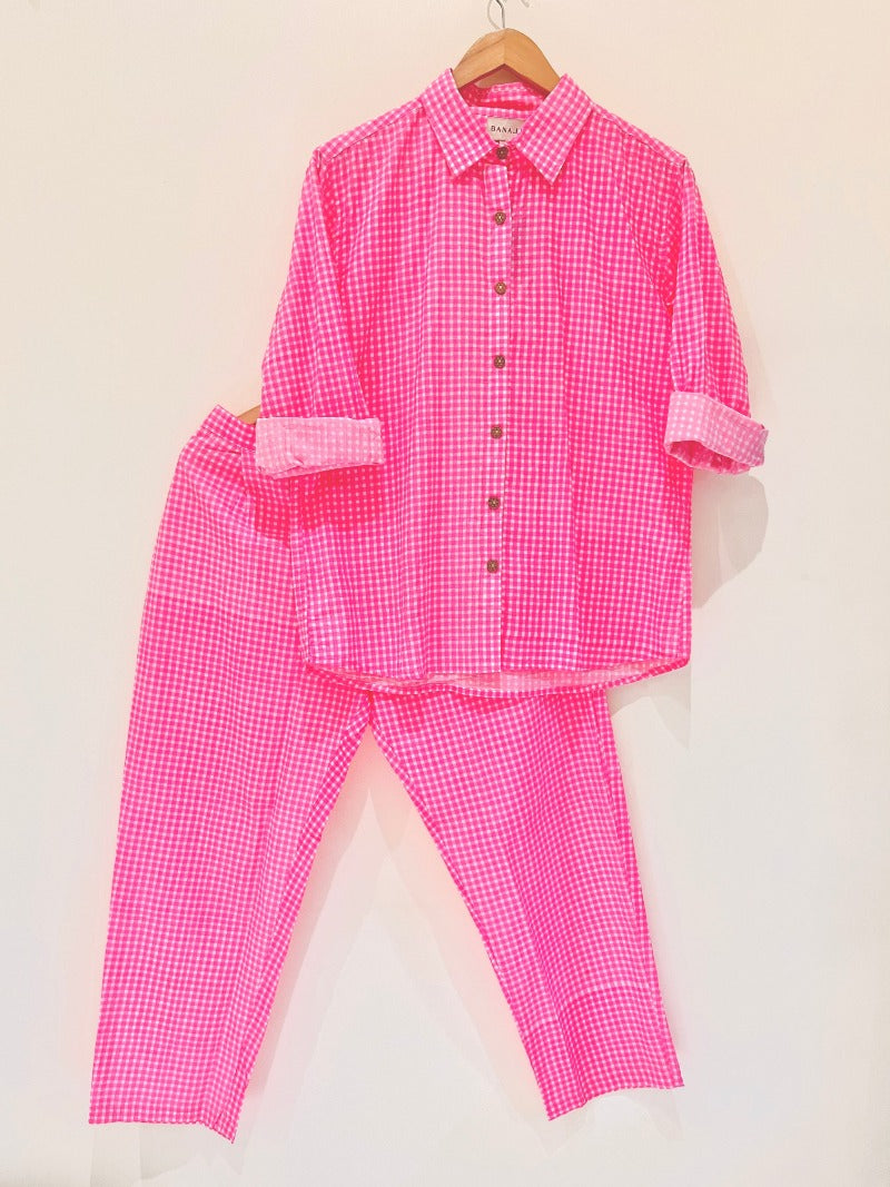Pink Gingham Printed Co-Ord Set