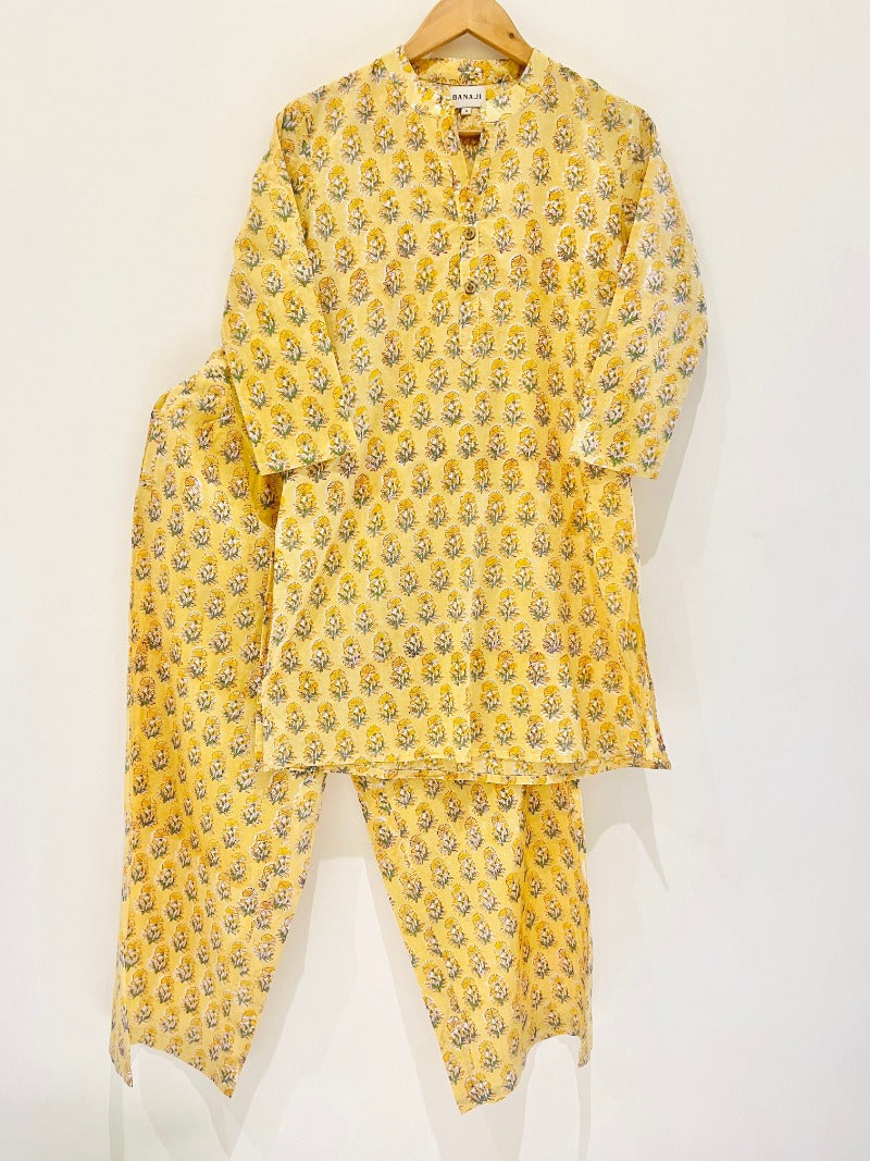 Yellow Blooms Kurta Pant Co-Ord Set