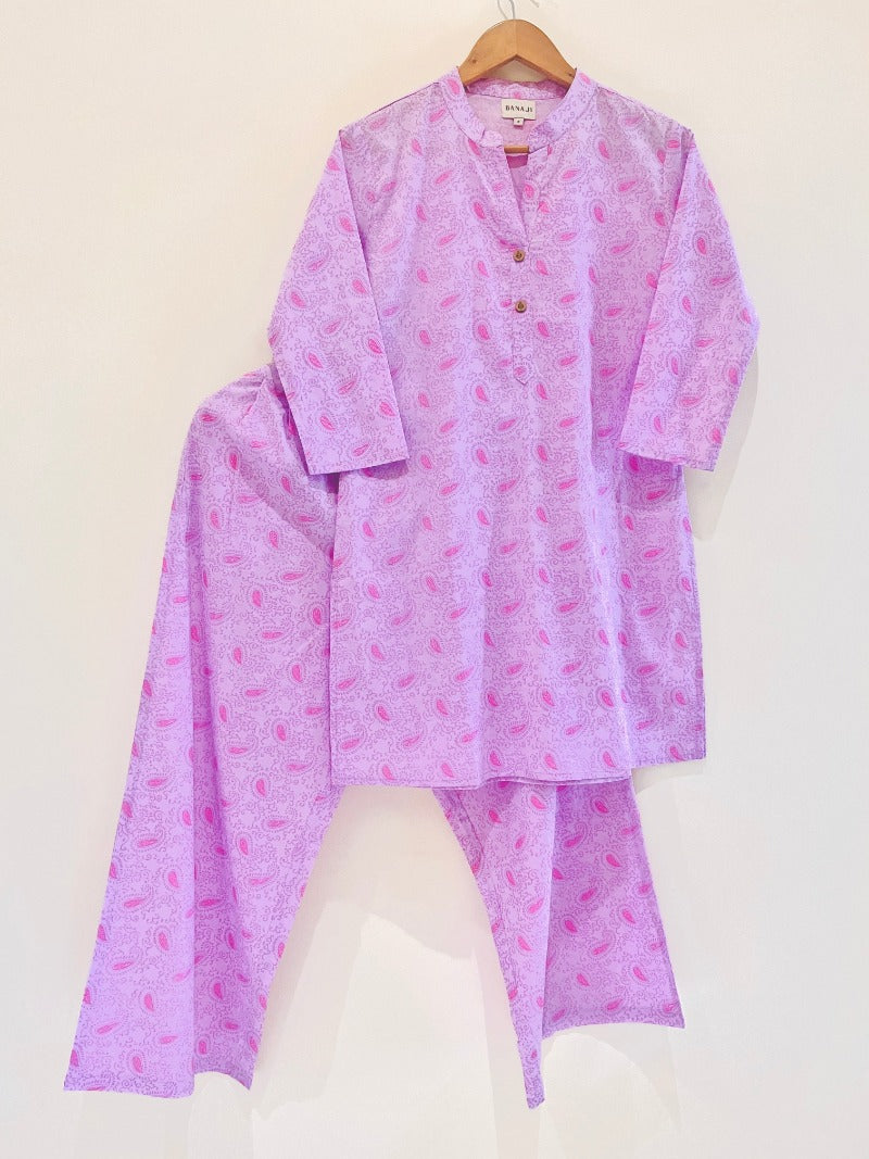 Lilac Paisley Kurta Pant Co-Ord Set