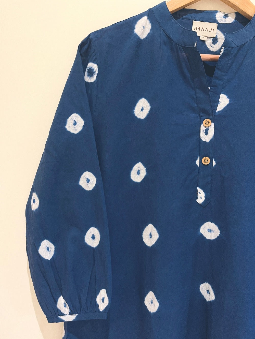 Natural Indigo Shibori Dyed Cotton Short Kurti