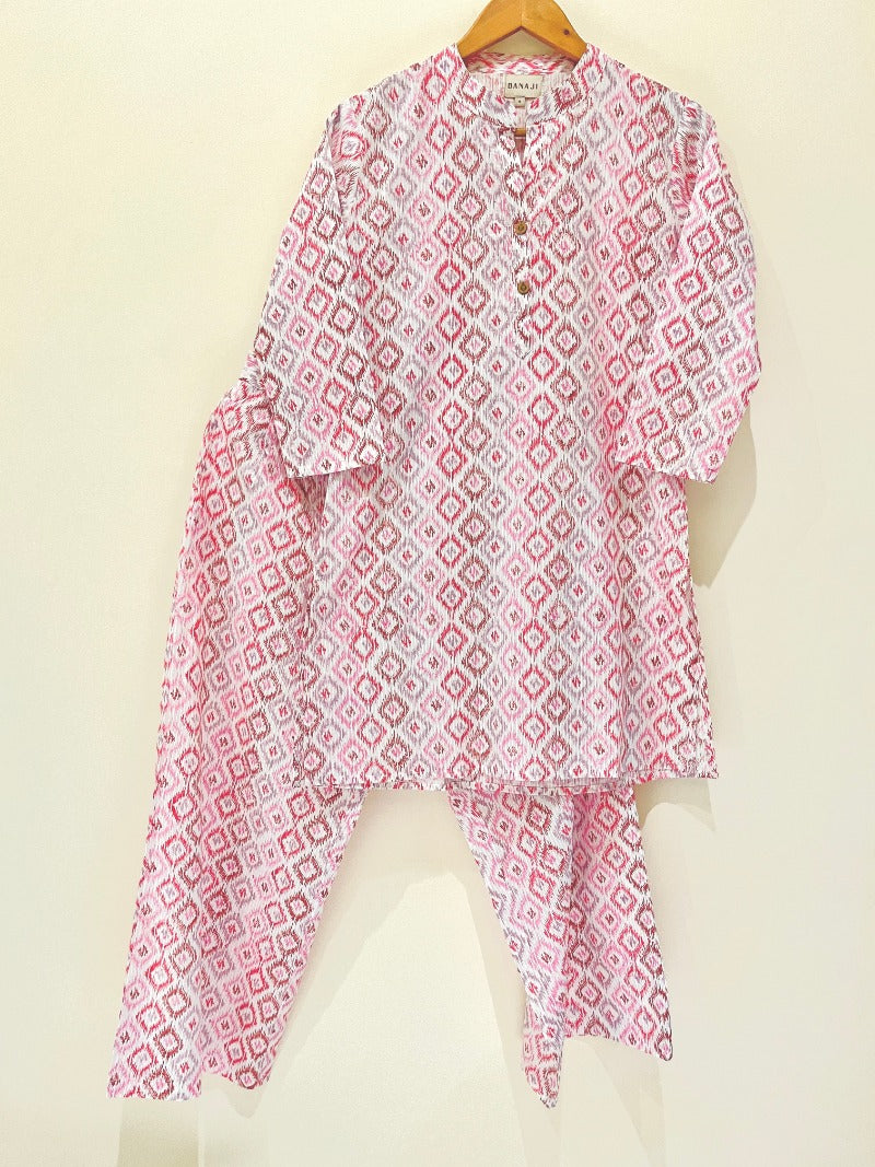 Pink Ikat Kurta Pant Co-Ord Set