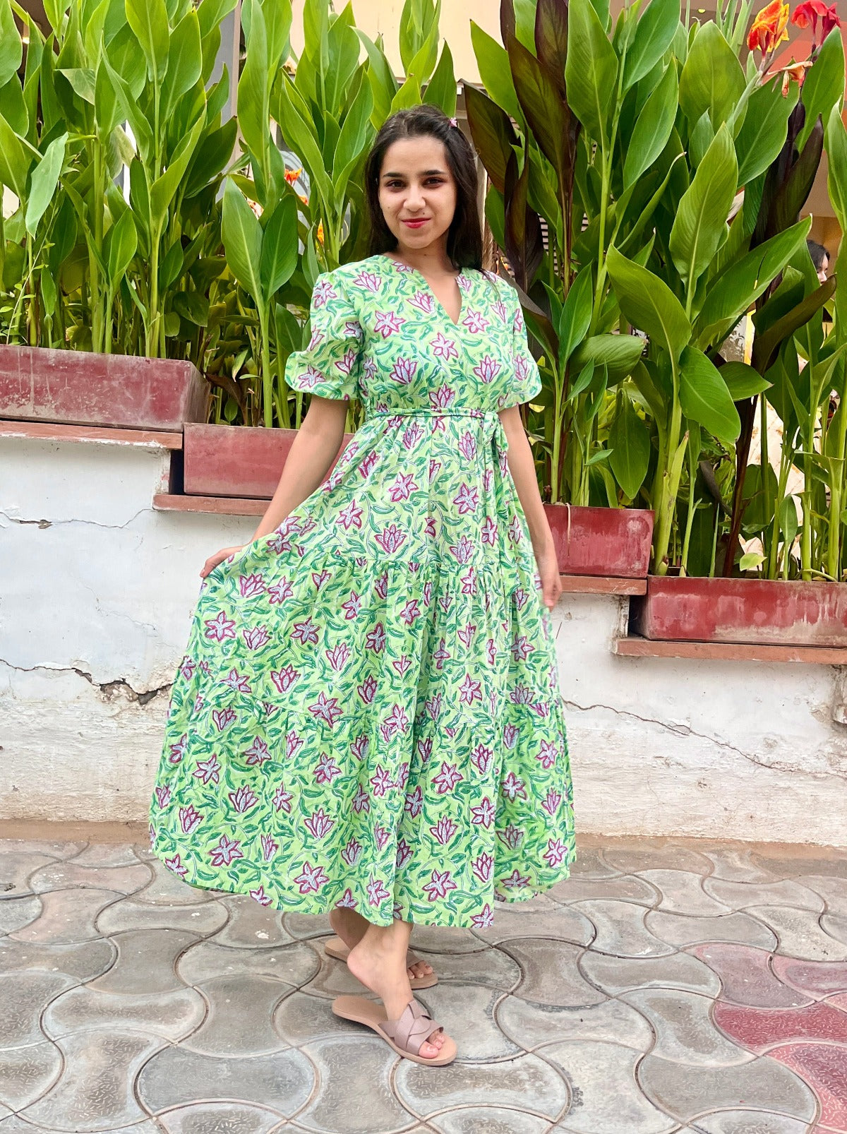 Gardenia: Floral Cotton Tiered Dress