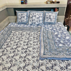 Grey Flower Bed Sheet with Pillow Covers