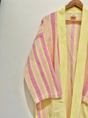 Yellow Stripe Printed Bath Robe