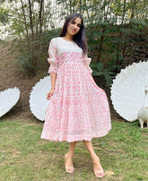 Pink Bloom Chanderi Silk Dress