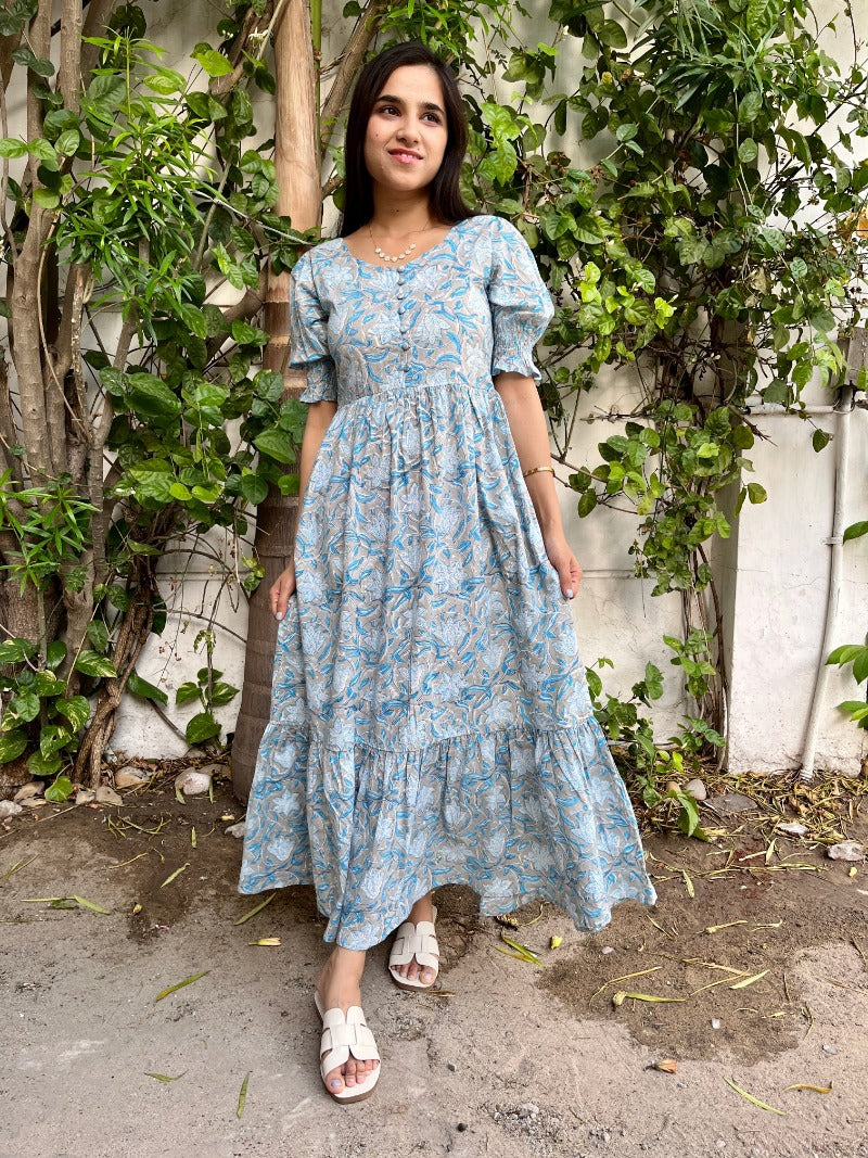 Frosty Bloom Block Printed Dress