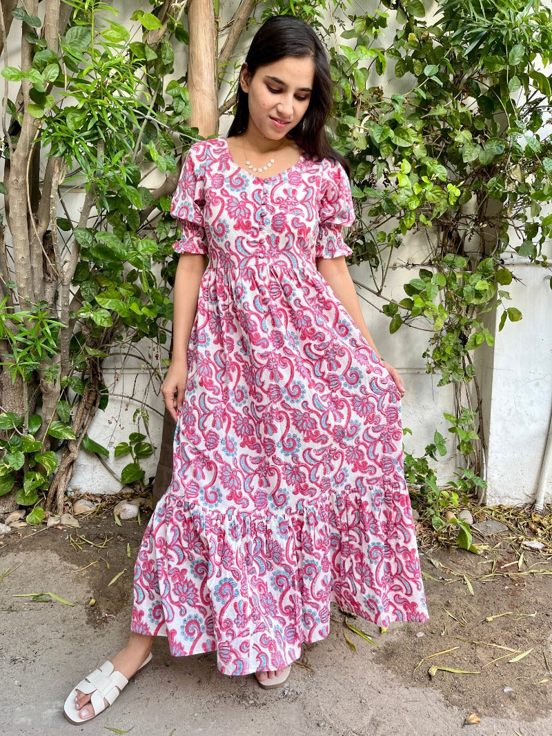 Aqua Petal Block Printed Dress