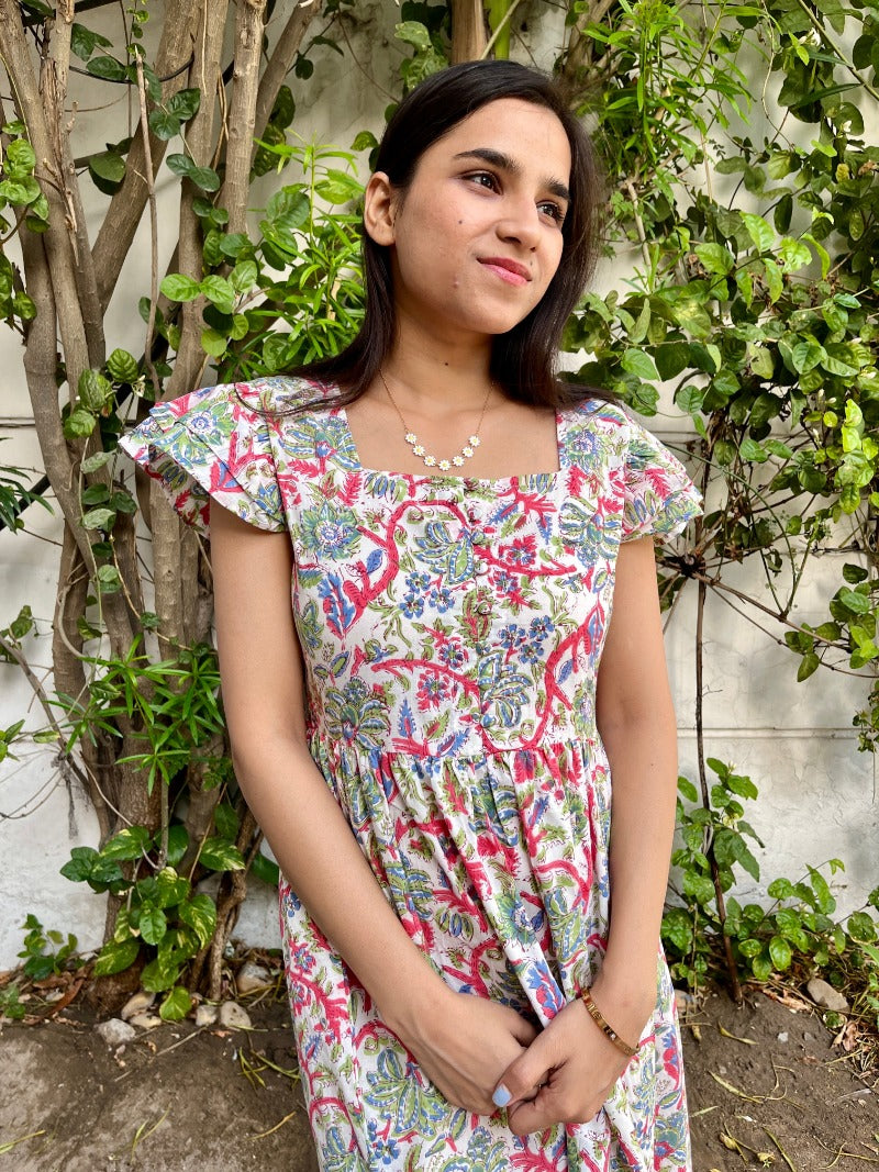Peachy Sage Whisper Block Printed Dress