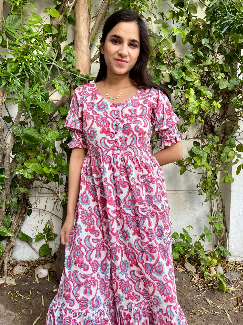 Aqua Petal Block Printed Dress