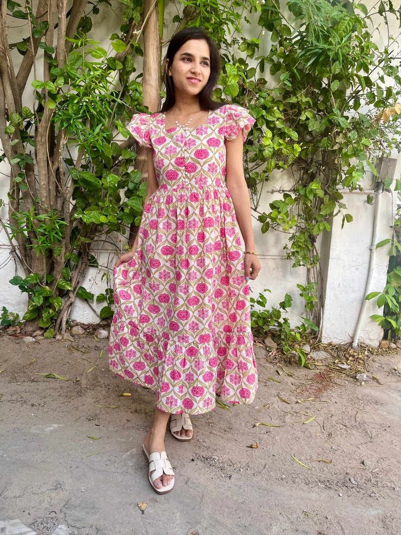 Blushing Blossom Block Printed Dress