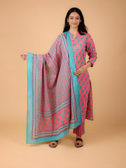 Cotton Printed Kurta Pant Set With Dupatta