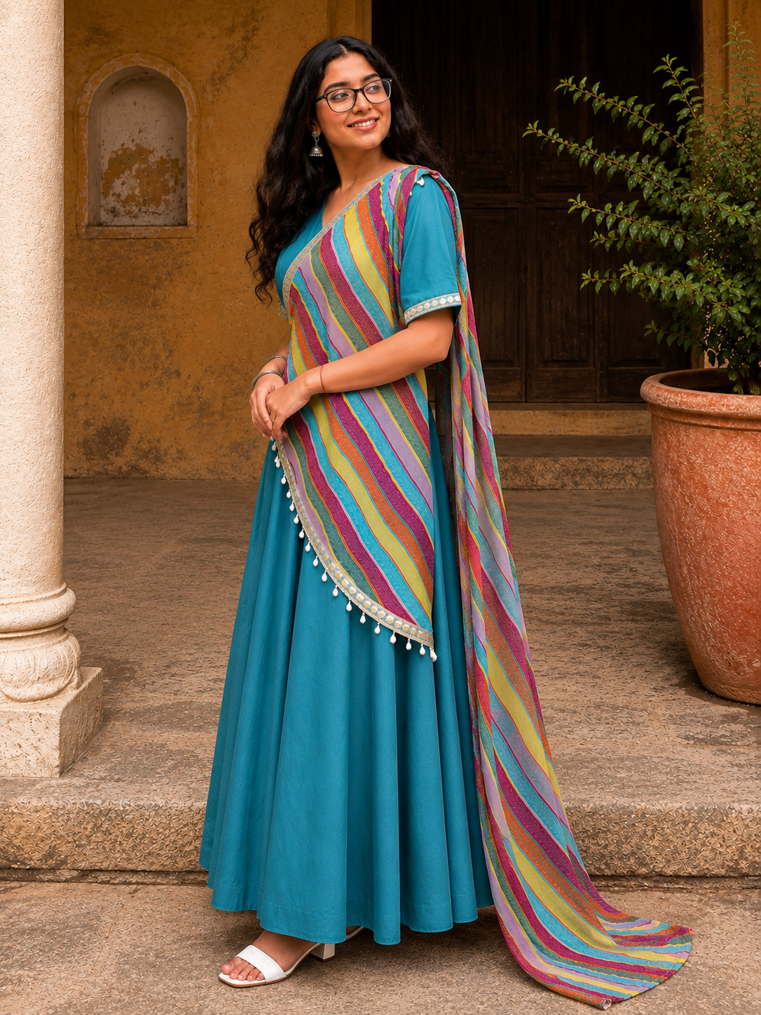 Mehfil Teal Gown with Dupatta
