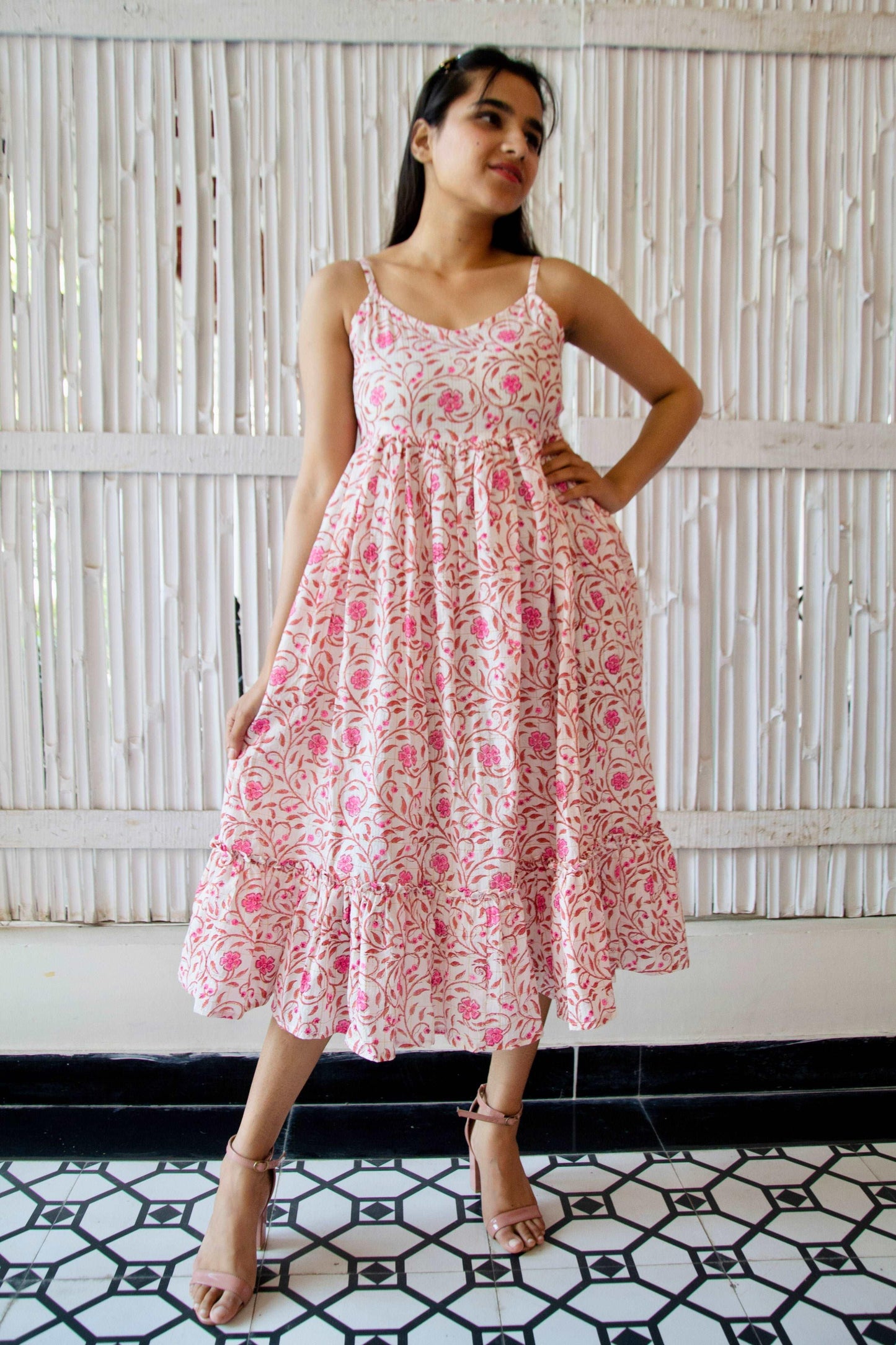 'Summer Pink' Block Printed Dress