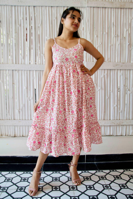 'Summer Pink' Block Printed Dress
