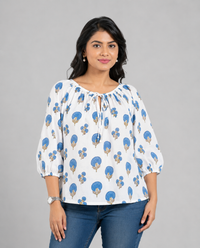 Blue Bloom Gather Cotton Top