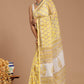 Yellow and White Buta Print Kota Doria Saree