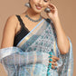 Light Blue Floral Print Kota Doria Saree