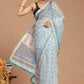 Whispering Blooms: Light Blue Floral Print Kota Doria Saree