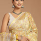 Yellow and White Floral Print Kota Doria Saree