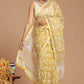 Yellow and White Floral Print Kota Doria Saree