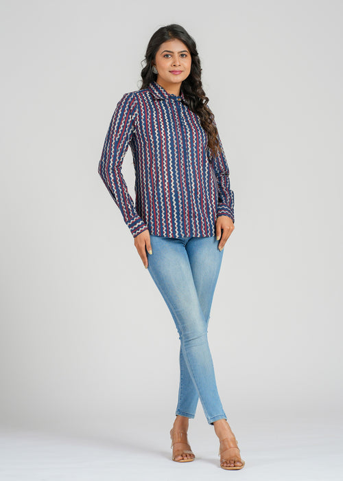 Block Printed Cotton Women's Shirt