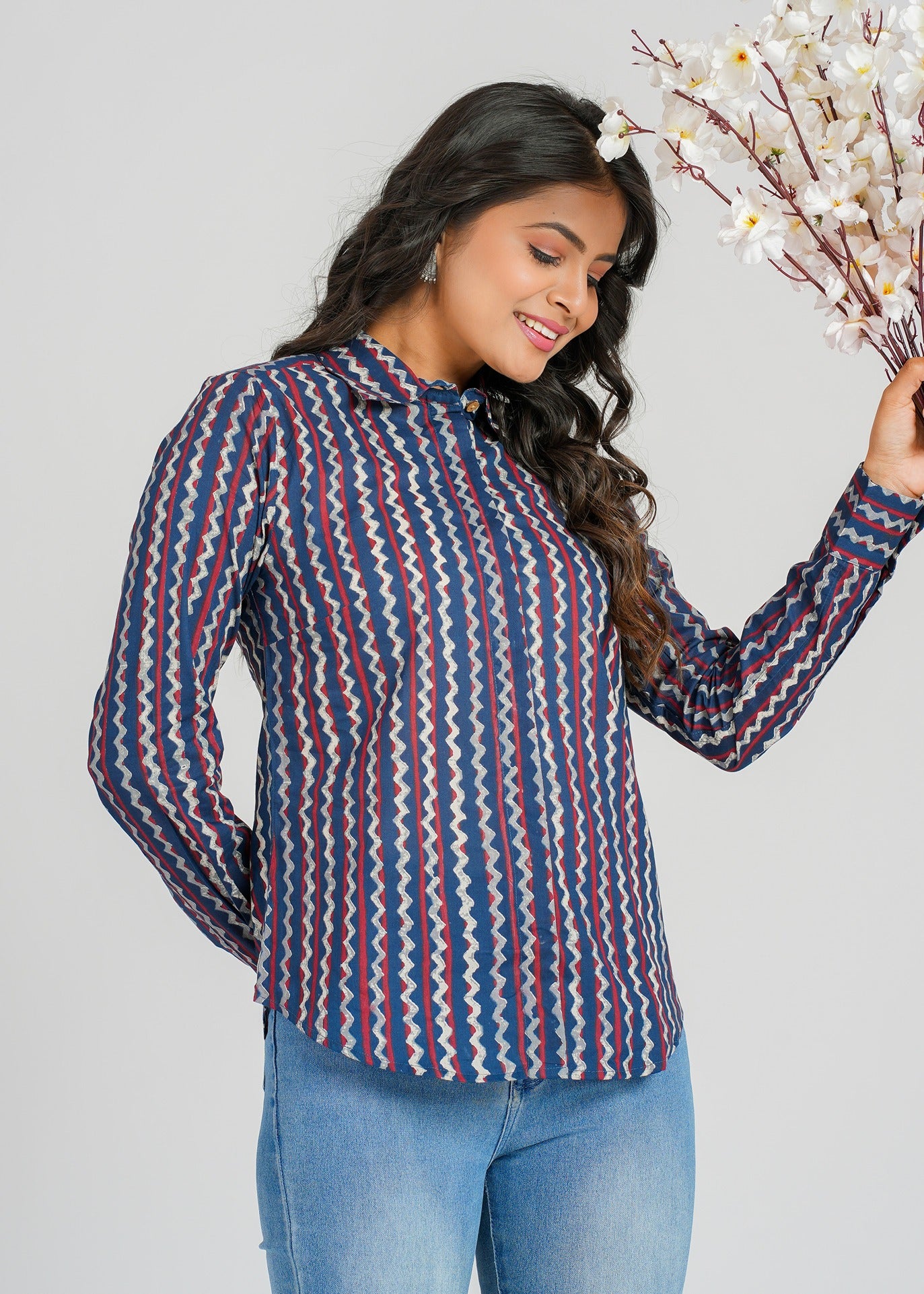 Block Printed Cotton Women's Shirt