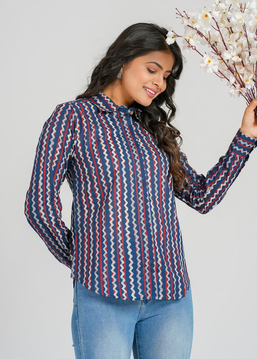 Block Printed Cotton Women's Shirt