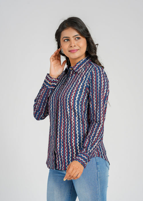 Block Printed Cotton Women's Shirt