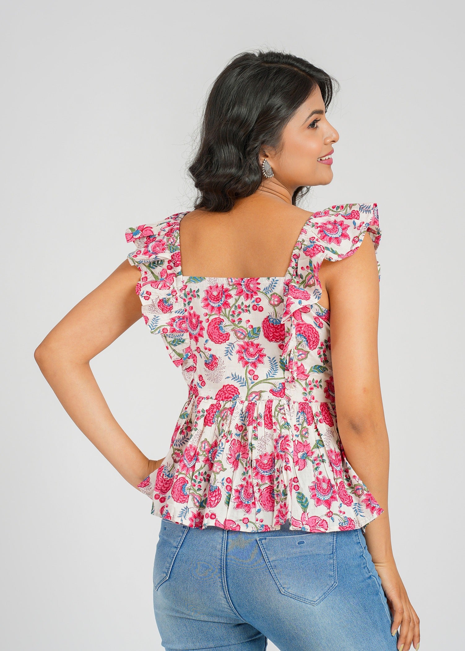 Pink Flora Flutter Short Top