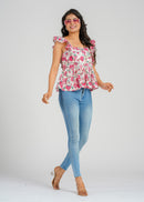 Pink Flora Flutter Short Top