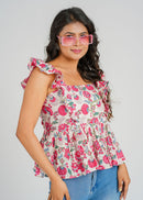Pink Flora Flutter Short Top