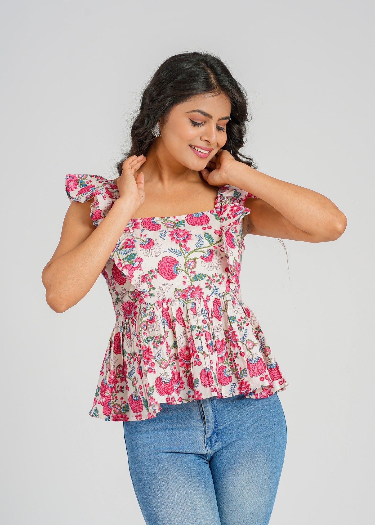 Pink Flora Flutter Short Top